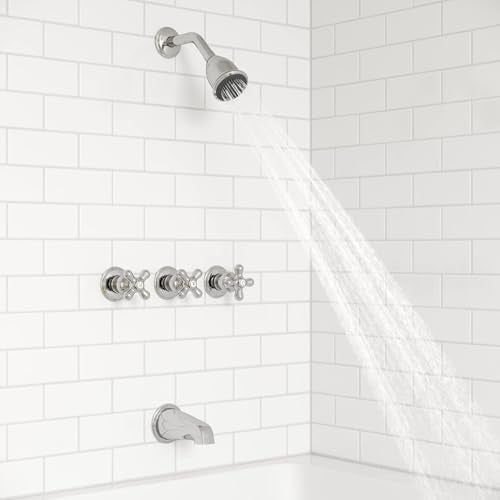 Pfister LG01-8CBC 3-Handle Tub and Shower Faucet Set with Metal Cross Handles, Polished Chrome Finish, 1.8 GPM Flow Rate, 5-Hole Installation, Valve Sold Separately - style: Metal Cross Handles