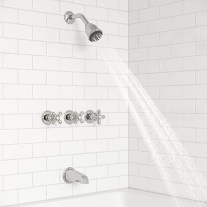 Pfister LG01-8CBC 3-Handle Tub and Shower Faucet Set with Metal Cross Handles, Polished Chrome Finish, 1.8 GPM Flow Rate, 5-Hole Installation, Valve Sold Separately - style: Metal Cross Handles