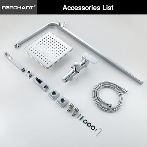 RBROHANT Polished Chrome Exposed Shower System with Tub Spout, Exposed Shower Fixtures for Bathroom with Brass 3-Functional Valve, Height Adjustable, Wall Mounted - color: Polished Chrome