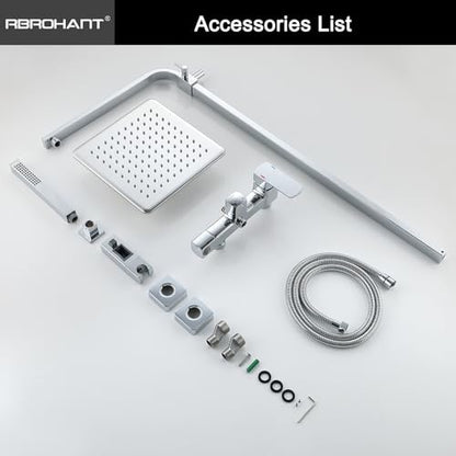 RBROHANT Polished Chrome Exposed Shower System with Tub Spout, Exposed Shower Fixtures for Bathroom with Brass 3-Functional Valve, Height Adjustable, Wall Mounted - color: Polished Chrome
