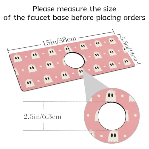 Halloween Kitchen Sink Splash Guard Faucet Mat,Pink Cute Ghosts Halloween Faucet Non-Slip Absorbent Mat,Farmhouse Sink Splash Guard Behind Faucet for Kitchen Bathroom,15"x5.5" - color: Drying Faucet Mat 13