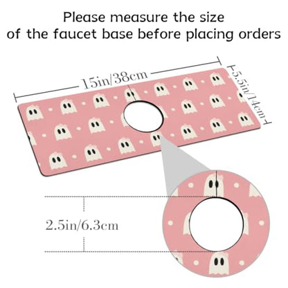 Halloween Kitchen Sink Splash Guard Faucet Mat,Pink Cute Ghosts Halloween Faucet Non-Slip Absorbent Mat,Farmhouse Sink Splash Guard Behind Faucet for Kitchen Bathroom,15"x5.5" - color: Drying Faucet Mat 13
