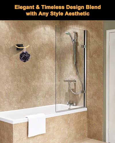 WOWOW Towel Hooks for Bathrooms Black and Gold, SUS304 Stainless Steel Coat Hook, Bathroom Robe Towel Holder, Heavy Duty Robe Hooks, Bathroom Double Towel Hooks for Coats, sponges, Wall Mount - color: Black and Gold