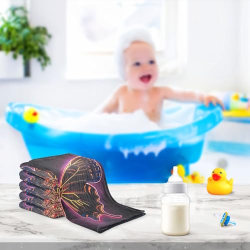YETTASBIN Buuterfly Muslin Baby Hand Washcloths, Soft Cotton Bath Face Towel, 4 Layers Extra Absorbent Feeding Burp Cloth for Newborn Infant, 3 Pack - size: 12 Inch x 3 Pack