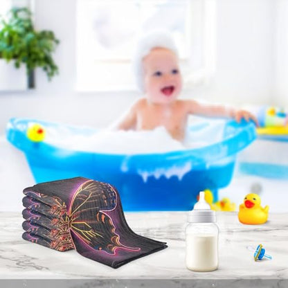 YETTASBIN Buuterfly Muslin Baby Hand Washcloths, Soft Cotton Bath Face Towel, 4 Layers Extra Absorbent Feeding Burp Cloth for Newborn Infant, 3 Pack - size: 12 Inch x 3 Pack