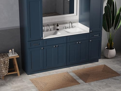 DISAR 78" Double Sink Bathroom Vanity with Dual Linen Storage Towers, Carrara Quartz Top and Ceramic Sinks, Solid Wood Frame, 4 Piece Design, 78" x 22" x 72" (Navy Blue) - color: Navy Blue
