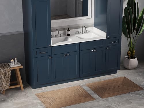 DISAR 78" Double Sink Bathroom Vanity with Dual Linen Storage Towers, Carrara Quartz Top and Ceramic Sinks, Solid Wood Frame, 4 Piece Design, 78" x 22" x 72" (Navy Blue) - color: Navy Blue