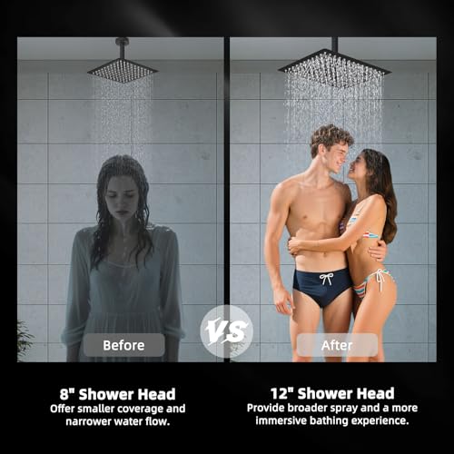 Hibbent All Metal 12 Inch Shower Head, High Pressure Stainless Steel Rain Showerheads, Bathroom Rainfall Showerhead with Ultra-thin Design, Adjustable Brass Ball Joint, Silicone Nozzles, Matte Black - color: Matte Black, size: 12 Inch