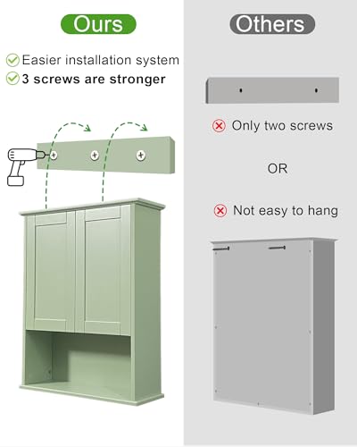 Bathroom Cabinet Wall Mount Buffering Hinge,23"x29" inch Over Toilet Storage Cabinet and Adjustable Shelves, Large Space Wooden Medicine Cabinet (Light Green) - color: Light Green, size: 23x29