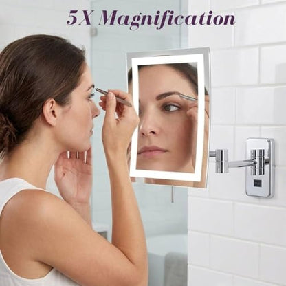 JERDON Hardwired Wall-Mount Makeup Mirror - 5X/1X - Chrome - JRT710CLD | 6.5" x 9" Rectangular Frame, LED Lighting, Direct Wire Install - color: Chrome Direct Wire