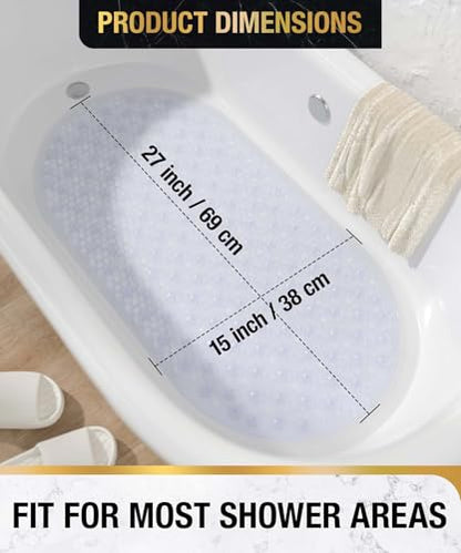 HITSLAM Bathtub Mat Non Slip, 27x15 Inch Bubble Oval Bath Tub Mat for Bathroom, Machine Washable Shower Mat with Suction Cups and Drain Holes, Clear 2 Pack - color: Clear-2 Pack, size: 27" x 15" (Oval)