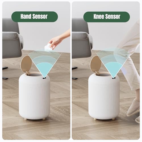 URALFA Bathroom Trah Can with Lid, Motion Sensor Trash Can Touchless | 3 Gallon Automatic Bathroom Garbage Can, Smart Trash Bin for Bedroom, Office, Restroom, Removable Legs, White and Gold - color: White
