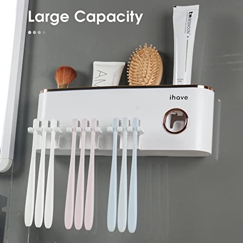iHave Toothbrush Holders for Bathrooms Wall Mounted with Dispenser & 3 Cups | 9 Slots Wall Mount Toothbrush Holders for Bathrooms with Squeeze Toothpaste Dispenser, 3 Cups & 3 Compartments Organizer - color: White 3 Cups