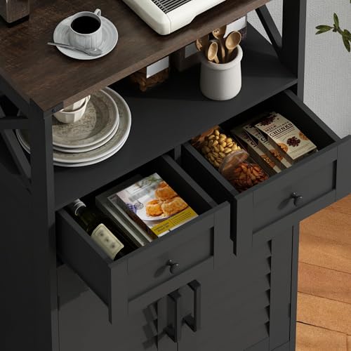 ChooChoo Farmhouse Storage Cabinet, Bathroom Floor Cabinet with Doors and Drawers, Kitchen Pantry Cabinet for Living Room, Laundry, Black