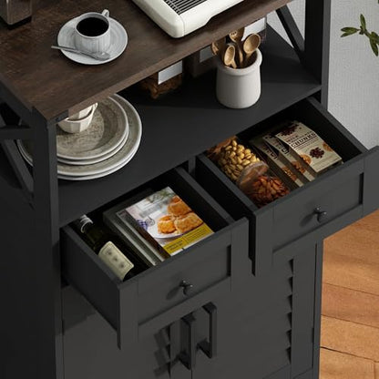 ChooChoo Farmhouse Storage Cabinet, Bathroom Floor Cabinet with Doors and Drawers, Kitchen Pantry Cabinet for Living Room, Laundry, Black