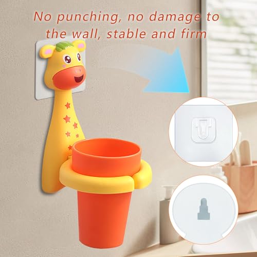 Kids Toothbrushes Holder Animal Tooth Cup Holder,Mouthwash Cup Rack for Children,Wall Mounted Sucker Toothpaste Storage Set Cute Household Toothpaste Rack No Punching Shelf Bracket with Cup (Fawn) - color: Fawn