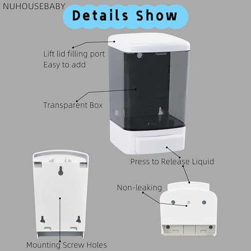 Manual Soap Dispenser Wall Mounted 33.8oz Bathroom Commercial | Durable ABS,Leak-proof,Rustproof.Big Capacity.Easy Install & Refill,Suitable Various Locations & Liquids.1000ML