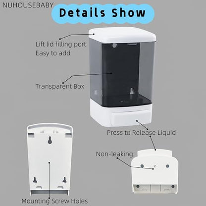 Manual Soap Dispenser Wall Mounted 33.8oz Bathroom Commercial | Durable ABS,Leak-proof,Rustproof.Big Capacity.Easy Install & Refill,Suitable Various Locations & Liquids.1000ML