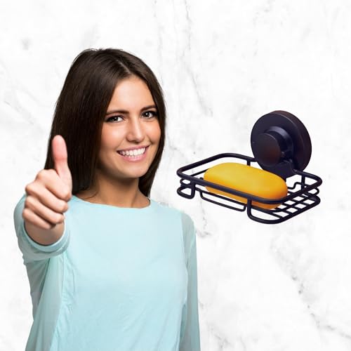 Gecko-Loc Soap Dish Suction mounting Bath soap bar Holder for Bathroom, Metal Bath Shower Bathtub wall Tile or Kitchen Sink soap or Sponge Dishes - Black - color: Black