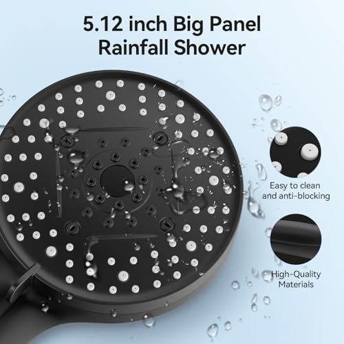 VOXON Shower Head 10 Functions, High Pressure Handheld Shower Head, Built-in 2 Power Wash Mode to Clean Corner, Non-Clogging Nozzles, Leakproof Stainless Steel Hose&Metal Bracket, Black - color: Black