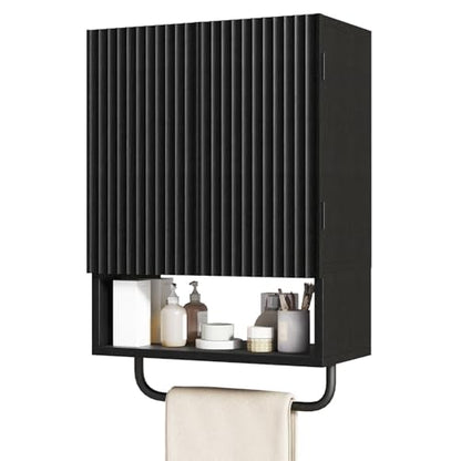 IBUYKE Bathroom Wall Cabinet Over Toilet Cabinet for Bathroom UWBS003B | with Doors and Adjustable Shelf, Towel Bar, Wall Mounted, for Laundry Room & Living Room Kitchen, Black,Modern - color: Black