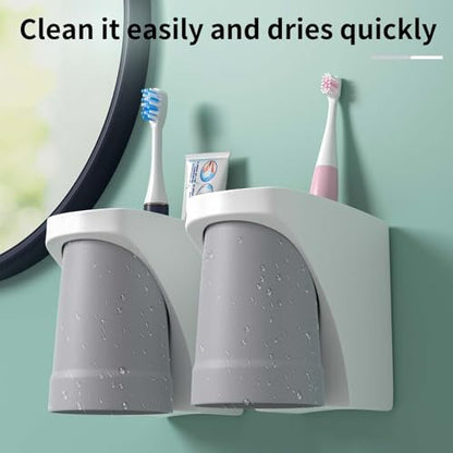 Magnetic Toothbrush Holder,Toothbrush Holder with Cup,Magnetic Suspensible Handstand Adsorption Toothbrush Cup Rack,Saving Bathroom Countertop Organizer (４ Cup