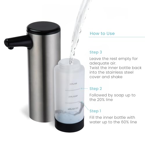Home Zone Living Foaming Hand Soap Dispenser | Stainless Steel Outer Cover, Refillable Pump for Kitchen and Bathroom Sinks, Silver - color: Silver