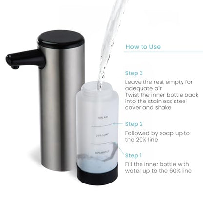 Home Zone Living Foaming Hand Soap Dispenser | Stainless Steel Outer Cover, Refillable Pump for Kitchen and Bathroom Sinks, Silver - color: Silver