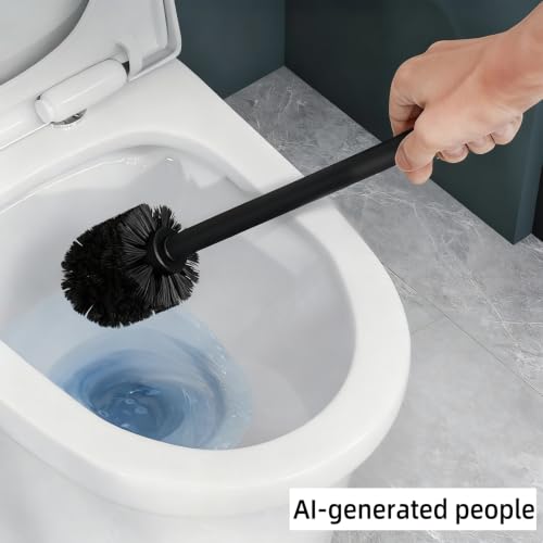 Toilet Brush and Holder Set, 2 PCS,Simple Sandstone Look,Beige | Decorative Toilet Bowl Brush and Holder Set,Heavy-Weight Resin Base with Long Handle Scrubber Brush,Bathroom Aceessories