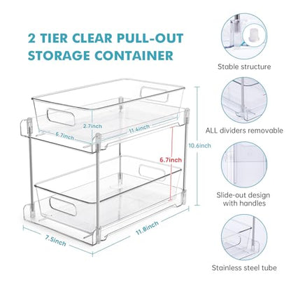 2 Pack Clear Bathroom Organizers and Storage, 2 Tier Pull Out Under Sink Cabinet Organizer Plastic Drawer Organization and Storage for Bathroom and Kitchen - size: 2 PACK