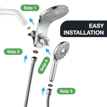 High Pressure Rain Shower Head with Handheld Spray Combo Fixed Showerhead Dual Shower Head Set 10 Sprays Detachable Hand Held Showerheads Built-in Magnetic System Chrome Polished - color: Chrome Polished