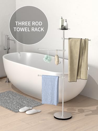 RFOUO Freestanding Towel Rack for Bathroom, 42-Inch,Brushed Nickel | Floor Bath Towel Holder Stand, Heavy Marble Base,Towel Drying Rack, Stainless Steel Brushed Finish
