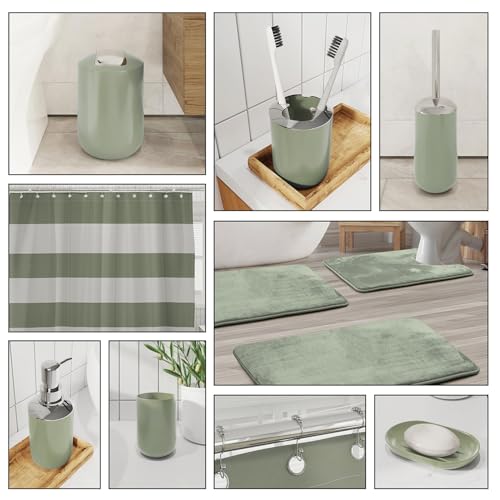 Clara Clark Bathroom Set - Sage Green Bathroom Accessories Set, Bathroom Sets with Shower Curtain and Rugs, 23PC Shower Curtain Set with Liner, Soap Dispenser, Soap Dish, and Toilet Brush Holder - color: Sage Green, size: Complete Set + Bath Rugs