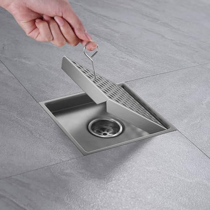 Shower Drain, Chrome 6 inch Square Shower Floor Drain with Flange, Silver Removeable Grid Panel SUS 304 Stainless Steel Square Shower Drain - color: Chrome, size: 6 inch