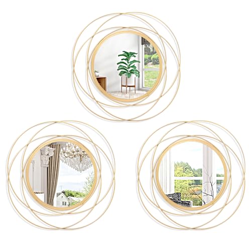 Gold 3 Set Circle Mirrors Wall Decor Wire Metal Mirror Round Mirror Home Decor Hanging Mirror for Room Bedroom Bathroom Entryway 12'' - color: Circle-gold, size: 3 Set 12"L x 12"W