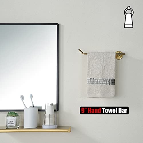 JQK Brass Gold Hand Towel Bar, Stainless Steel Towel Ring for Bathroom, 9 Inch Necklace Holder Brushed Golden Wall Mount Left Hand, TR101-BG - color: Gold, size: 9 Inch (Left)