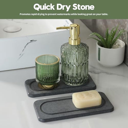 2Pack Diatomite Stone Coasters Water Absorbing Sink Tray for Kitchen & Bathroom Counter, Quick Dry Soap Dish Vanity Caddy, Dispenser Sponge Holder Space Organizer, Dark Gray - 8"x 3.8" - color: 2 Pack - Charcoal - 8"x 3.8"