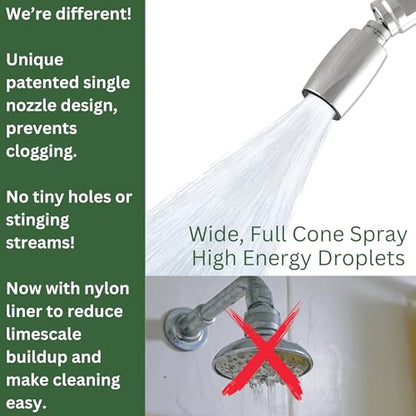 High Sierra® - CLASSIC™ Solid Lead-Free Metal 2.0 GPM Award Winning. High Pressure Shower Head. Patented Nozzle Never Clogs - Brushed Nickel Finish - color: Nickel, size: 2 GPM