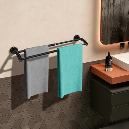 MGahyi Black Telescopic Double Towel Bar Wall Mount 14.5-24.8Inch | Rustproof Towel Rack with Widened Spacing, Scratch-resistant & Durable for Bathroom Kitchen RV - color: Black