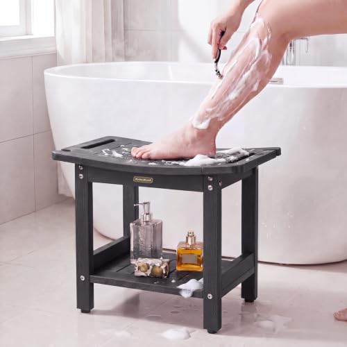 Shower Bench Seat for Inside Shower Waterproof Bath Stool for Shaving Legs | Heavy Duty HDPS Bathroom Bench with Storage Shelf & Adjustable Feet, Anti-Rotting, Save Space, No-Maintenance, Dark Gray - color: Dark Gray