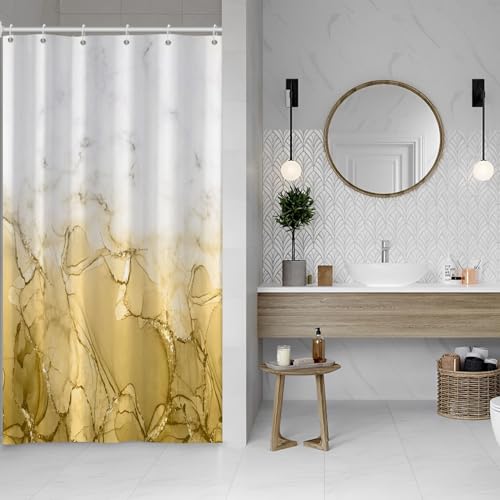 Yellow Marble Stall Waterproof Shower Curtain 36x72 inches | RV Small Shower Curtain Set for Bathroom, Abstract Modern, Machine Washable, Easy to Install with Hooks, Ombre White Yellow - color: Yellow, size: 36"W x 72"L (Pack of 1)