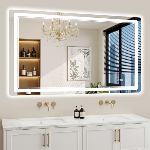 30"x55" LED Bathroom Mirror with Lights, Backlit + Front Lit, Anti-Fog, Lighted Bathroom Mirror for Wall, HD Shatterproof Tempered Glass, Dimmable, Memory Function (Horizontal/Vertical) - size: 55"L x 30"W