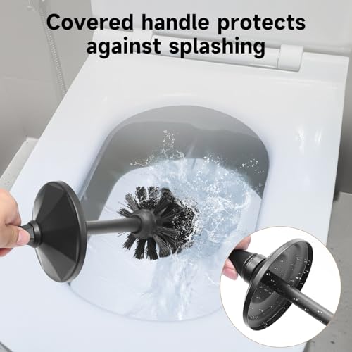 Black Toilet Brush and Holder，Extra Long Handled Toilet Brush for Bathroom，Stainless Steel Heavy Duty Toilet Bowl Brush,Deep Cleaning Modern Toilet Cleaner Brush -Space Saving - color: Black