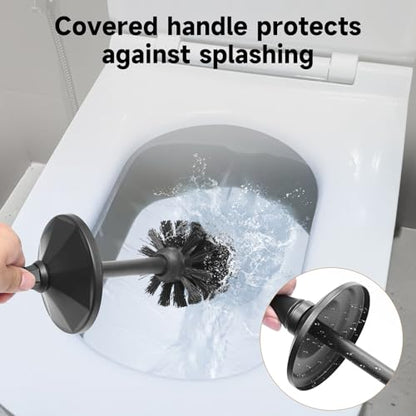 Black Toilet Brush and Holder，Extra Long Handled Toilet Brush for Bathroom，Stainless Steel Heavy Duty Toilet Bowl Brush,Deep Cleaning Modern Toilet Cleaner Brush -Space Saving - color: Black