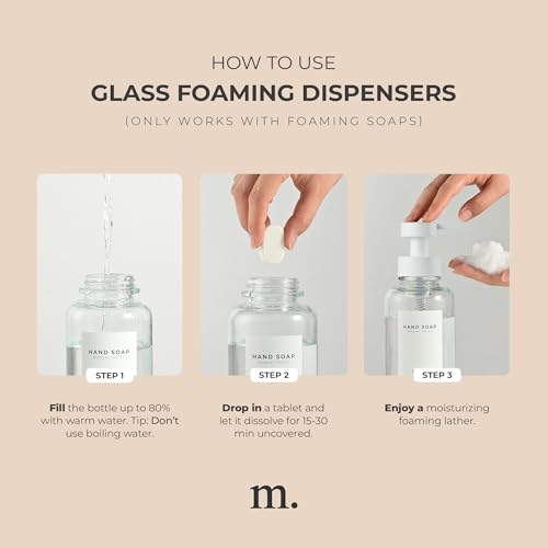 MaisoNovo Glass Foaming Soap Dispenser 14 Oz | Glass Bottles Pumps x 2 Clear - color: Clear Bottles/White Plastic Pumps