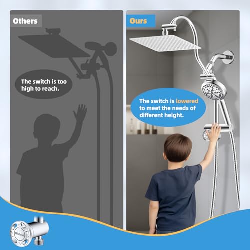 Hibbent All Metal 4 Way Shower Diverter with Showerhead Holder, Chrome | Easy Reach Diverter Valve with Pause Mode, 13.5" Stainless Steel Slide Bar, 4-Setting Replacement for Handheld & Fixed Shower - color: Chrome