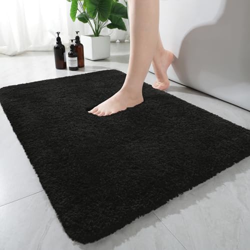 AROGAN Luxury Non Slip Bathroom Rug, Thick Soft and Absorbent Microfiber Bath Mat, Rubber Backing Quick Dry Rugs Carpets, Machine Washable Plush Mats for Shower Floor, Bathroom, 24x17 Inch Black - color: Black, size: 1'5" X 2' (24" X 17")