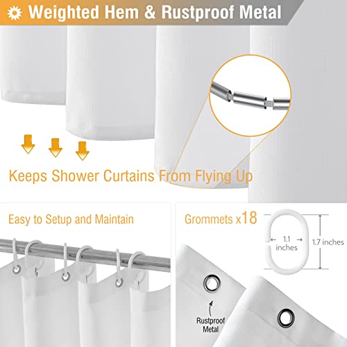 108x72 Linen Textured Waterproof Thick Cloth Shower Curtain Set, White | Extra Wide Size, 230GSM Polyester, Heavy Duty Fabric, Weighted Hem, 18 Plastic Hooks, Modern Hotel Style, Machine Washable - color: White, size: 108"W x 72"L (Pack of 1)