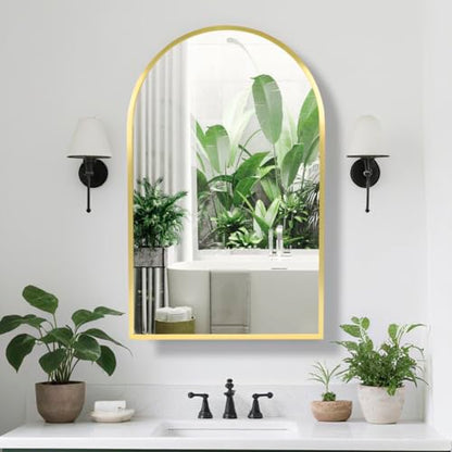 Movo Arched Gold Medicine Cabinet with Mirror 20 x31 Inch | Metal Framed Bathroom Mirror Medicine Cabinet Wall Mounted,Recessed Medicine Cabinets for Bathroom with 2 Removable Shelves - size: 20"W x 31"H x 5"D-Gold
