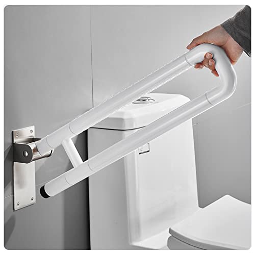Flip-Up Safety Handrails Anti-Slip Stainless Steel Folding Bathroom Grab Bar 24Inch Bathtub Handle Toilet Support Assist for Elderly Disabled Pregnant Woman,White - color: White